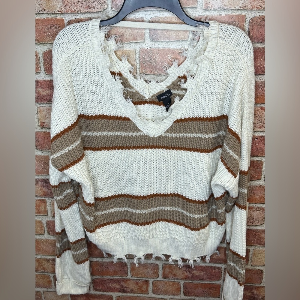 XL Rue 21 Distressed Striped Sweater